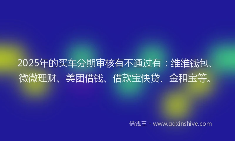 2025年的买车分期审核有不通过有：维维钱包、微微理财、美团借钱、借款宝快贷、金租宝等。