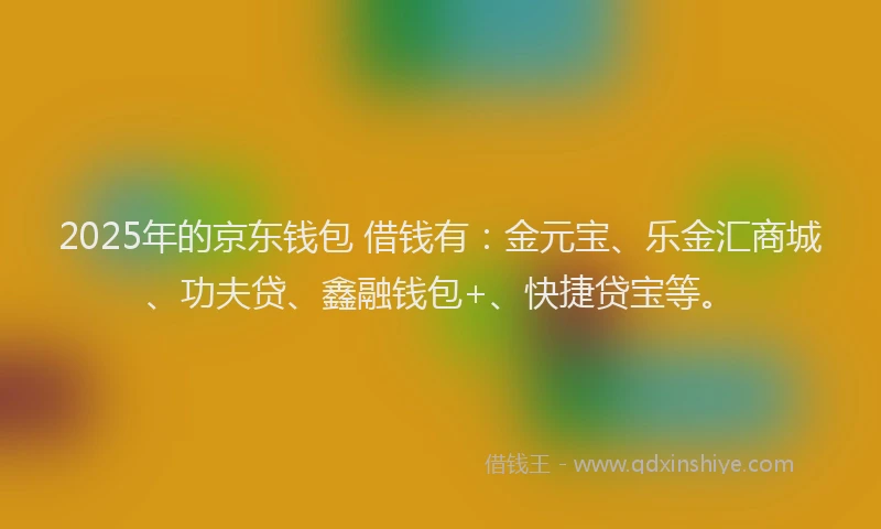 2025年的京东钱包 借钱有：金元宝、乐金汇商城、功夫贷、鑫融钱包+、快捷贷宝等。