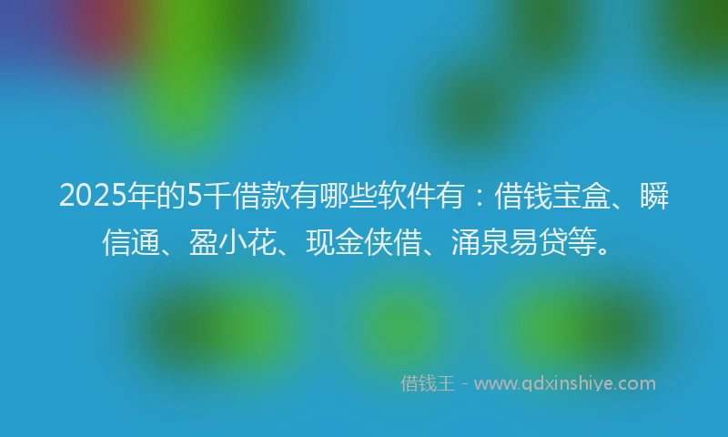 2025年的5千借款有哪些软件有：借钱宝盒、瞬信通、盈小花、现金侠借、涌泉易贷等。