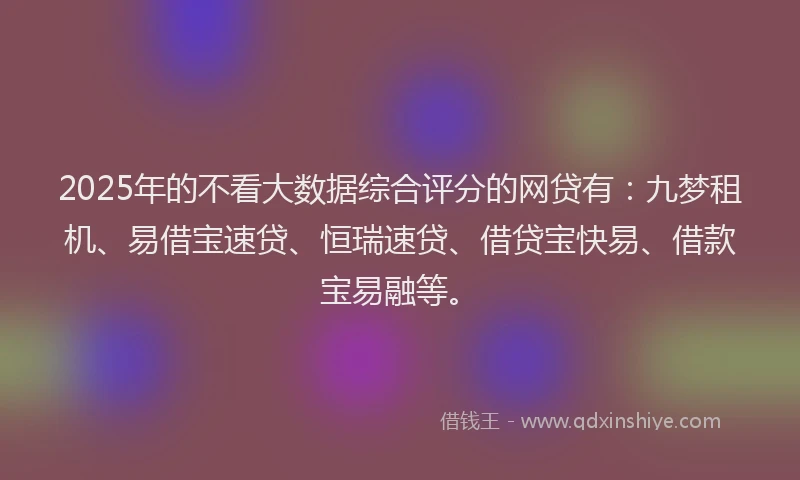 2025年的不看大数据综合评分的网贷有：九梦租机、易借宝速贷、恒瑞速贷、借贷宝快易、借款宝易融等。