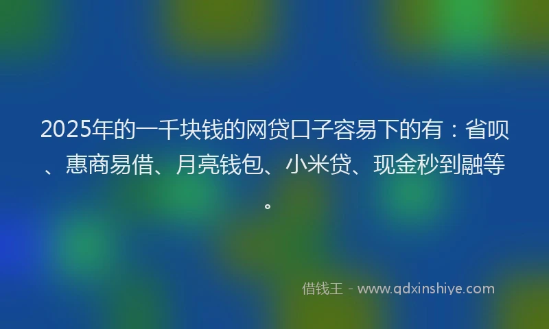 2025年的一千块钱的网贷口子容易下的有：省呗、惠商易借、月亮钱包、小米贷、现金秒到融等。