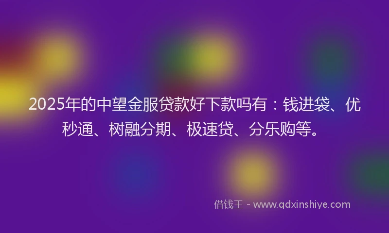 2025年的中望金服贷款好下款吗有：钱进袋、优秒通、树融分期、极速贷、分乐购等。