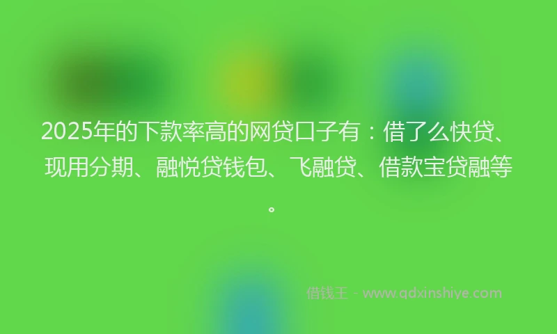 2025年的下款率高的网贷口子有：借了么快贷、现用分期、融悦贷钱包、飞融贷、借款宝贷融等。