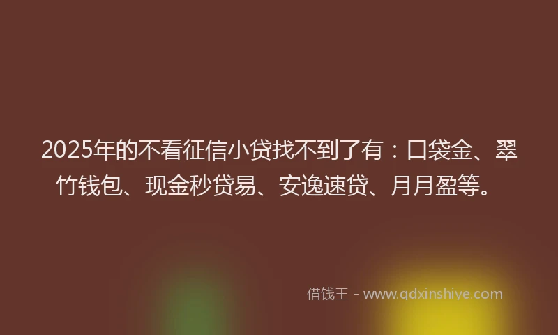 2025年的不看征信小贷找不到了有：口袋金、翠竹钱包、现金秒贷易、安逸速贷、月月盈等。