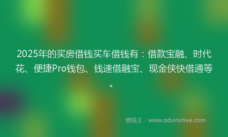 2025年的买房借钱买车借钱有：借款宝融、时代花、便捷Pro钱包、钱速借融宝、现金侠快借通等。