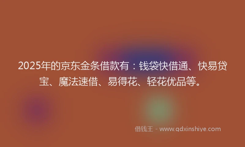 2025年的京东金条借款有：钱袋快借通、快易贷宝、魔法速借、易得花、轻花优品等。