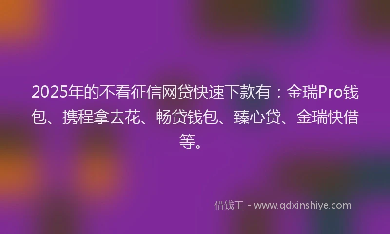 2025年的不看征信网贷快速下款有：金瑞Pro钱包、携程拿去花、畅贷钱包、臻心贷、金瑞快借等。
