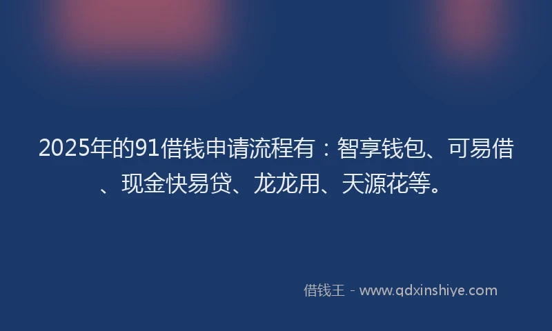 2025年的91借钱申请流程有：智享钱包、可易借、现金快易贷、龙龙用、天源花等。
