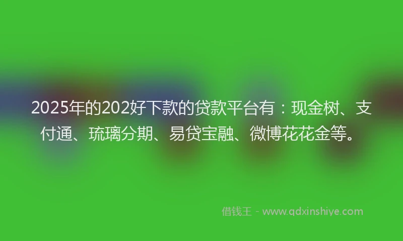2025年的202好下款的贷款平台有：现金树、支付通、琉璃分期、易贷宝融、微博花花金等。
