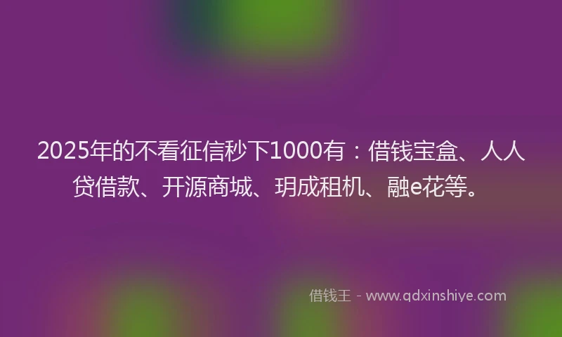 2025年的不看征信秒下1000有：借钱宝盒、人人贷借款、开源商城、玥成租机、融e花等。