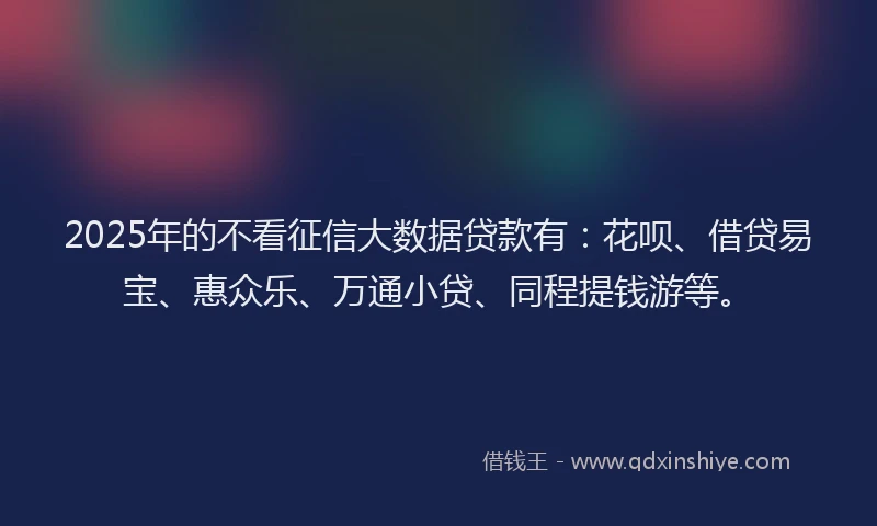 2025年的不看征信大数据贷款有：花呗、借贷易宝、惠众乐、万通小贷、同程提钱游等。