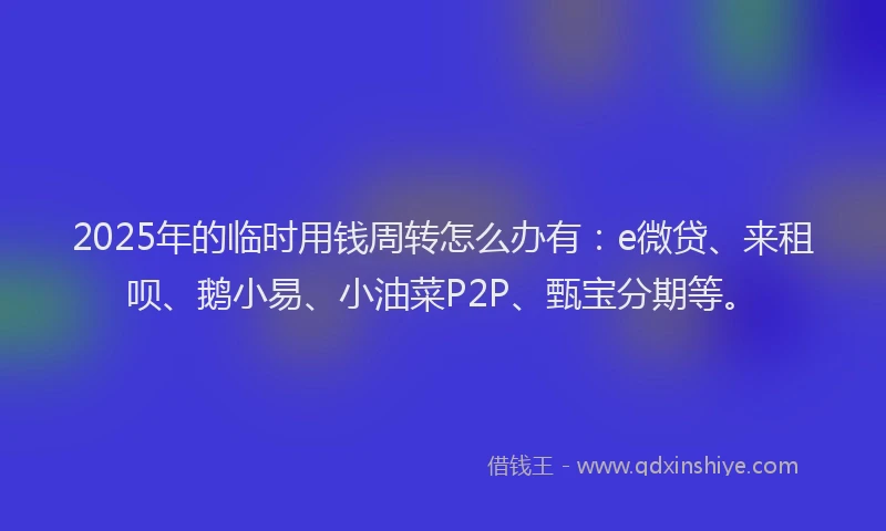 2025年的临时用钱周转怎么办有：e微贷、来租呗、鹅小易、小油菜P2P、甄宝分期等。