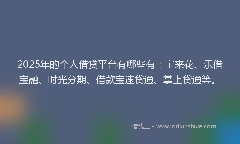 2025年的个人借贷平台有哪些有：宝来花、乐借宝融、时光分期、借款宝速贷通、掌上贷通等。