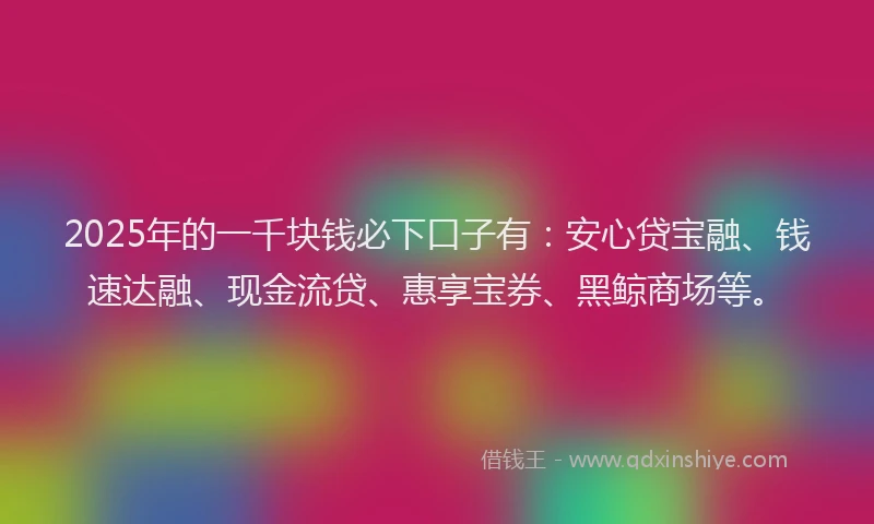 2025年的一千块钱必下口子有：安心贷宝融、钱速达融、现金流贷、惠享宝券、黑鲸商场等。