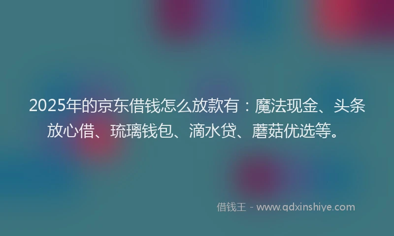 2025年的京东借钱怎么放款有：魔法现金、头条放心借、琉璃钱包、滴水贷、蘑菇优选等。