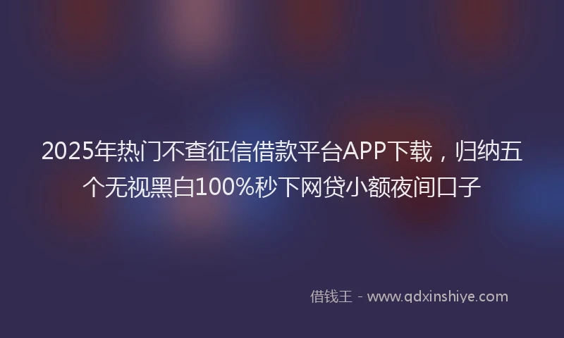 2025年热门不查征信借款平台APP下载，归纳五个无视黑白100%秒下网贷小额夜间口子