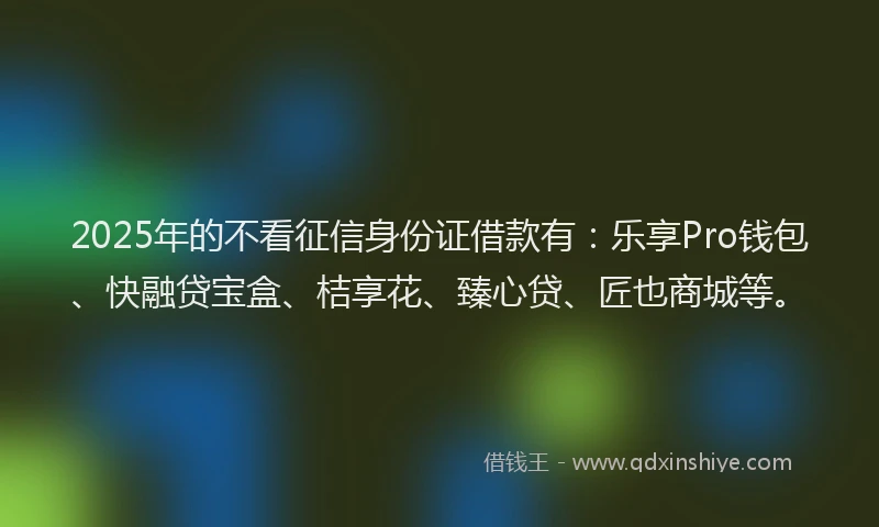 2025年的不看征信身份证借款有：乐享Pro钱包、快融贷宝盒、桔享花、臻心贷、匠也商城等。
