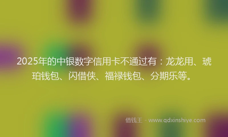 2025年的中银数字信用卡不通过有：龙龙用、琥珀钱包、闪借侠、福禄钱包、分期乐等。