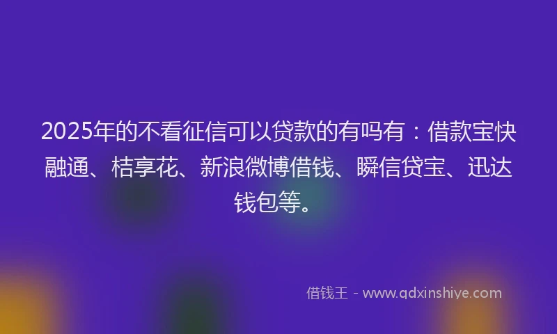 2025年的不看征信可以贷款的有吗有：借款宝快融通、桔享花、新浪微博借钱、瞬信贷宝、迅达钱包等。