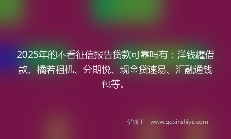 2025年的不看征信报告贷款可靠吗有：洋钱罐借款、橘若租机、分期悦、现金贷速易、汇融通钱包等。