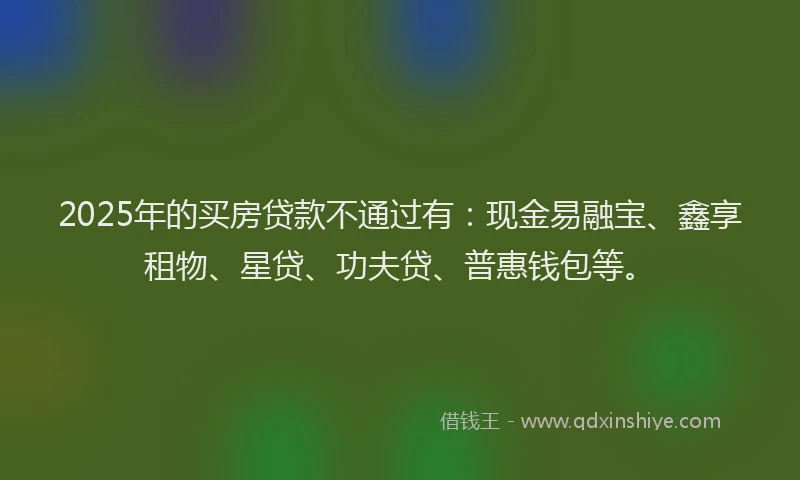 2025年的买房贷款不通过有：现金易融宝、鑫享租物、星贷、功夫贷、普惠钱包等。