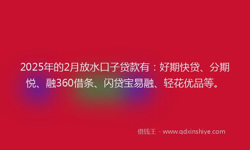 2025年的2月放水口子贷款有：好期快贷、分期悦、融360借条、闪贷宝易融、轻花优品等。