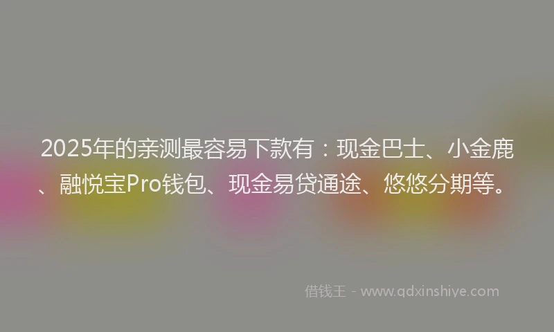 2025年的亲测最容易下款有：现金巴士、小金鹿、融悦宝Pro钱包、现金易贷通途、悠悠分期等。