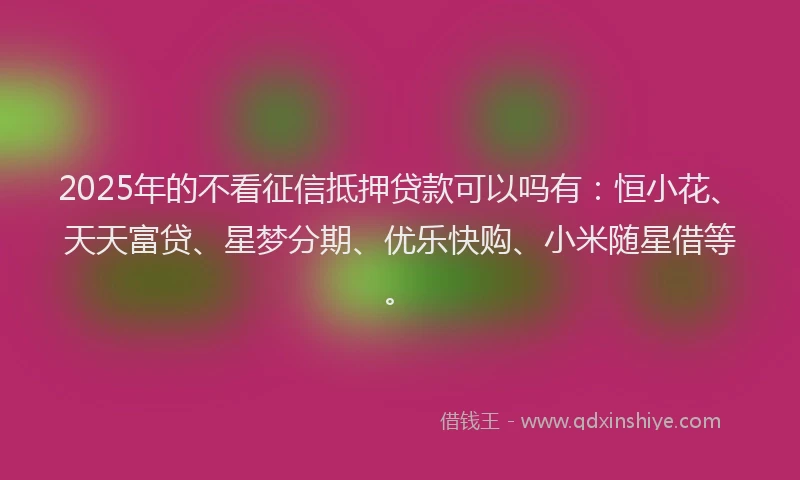 2025年的不看征信抵押贷款可以吗有：恒小花、天天富贷、星梦分期、优乐快购、小米随星借等。