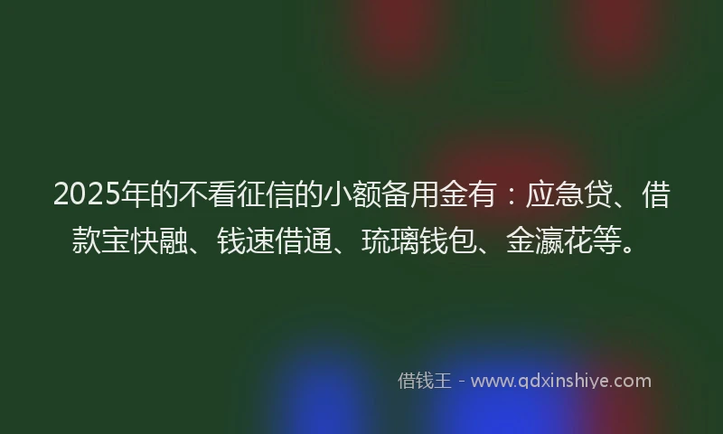 2025年的不看征信的小额备用金有：应急贷、借款宝快融、钱速借通、琉璃钱包、金瀛花等。