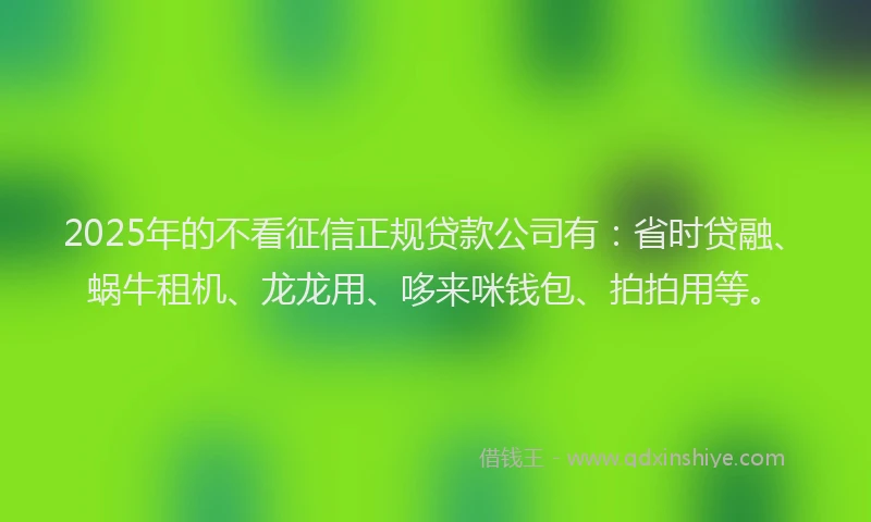 2025年的不看征信正规贷款公司有：省时贷融、蜗牛租机、龙龙用、哆来咪钱包、拍拍用等。