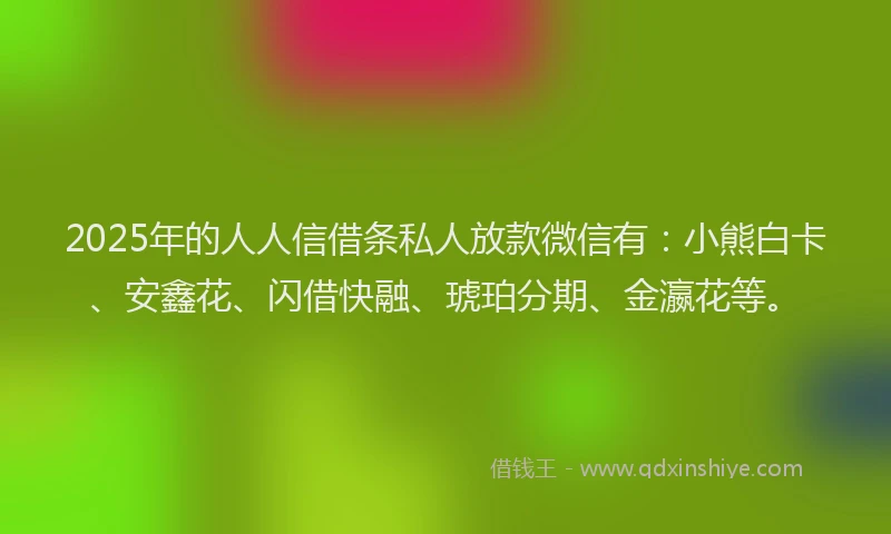 2025年的人人信借条私人放款微信有：小熊白卡、安鑫花、闪借快融、琥珀分期、金瀛花等。
