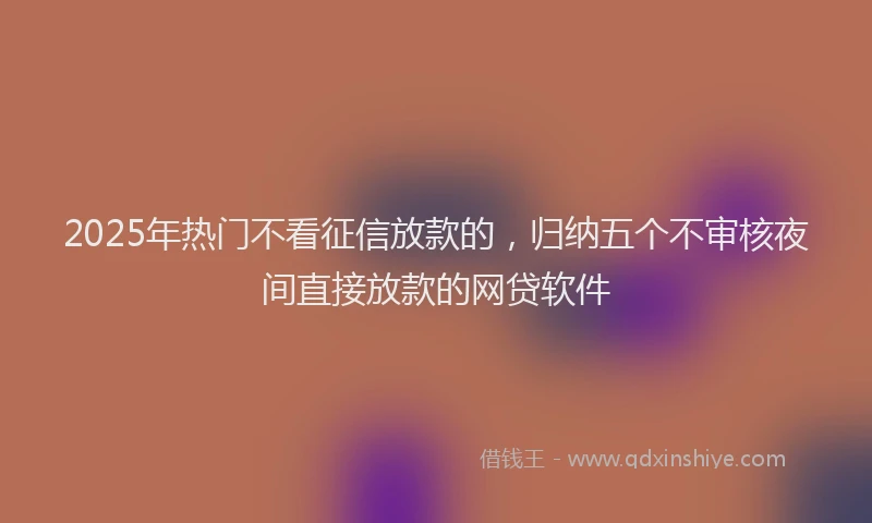 2025年热门不看征信放款的，归纳五个不审核夜间直接放款的网贷软件