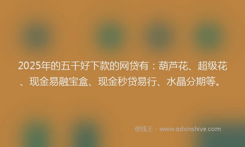 2025年的五千好下款的网贷有：葫芦花、超级花、现金易融宝盒、现金秒贷易行、水晶分期等。
