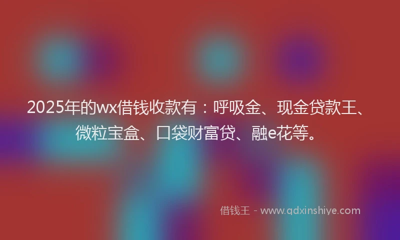 2025年的wx借钱收款有：呼吸金、现金贷款王、微粒宝盒、口袋财富贷、融e花等。
