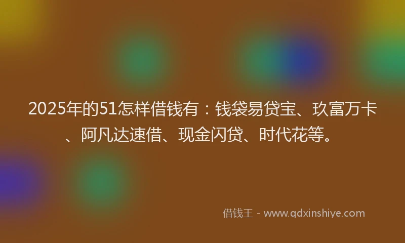 2025年的51怎样借钱有：钱袋易贷宝、玖富万卡、阿凡达速借、现金闪贷、时代花等。