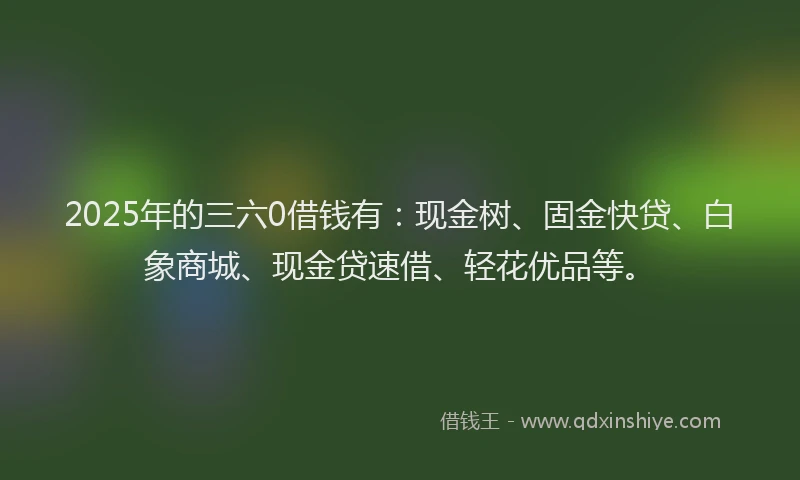 2025年的三六0借钱有：现金树、固金快贷、白象商城、现金贷速借、轻花优品等。