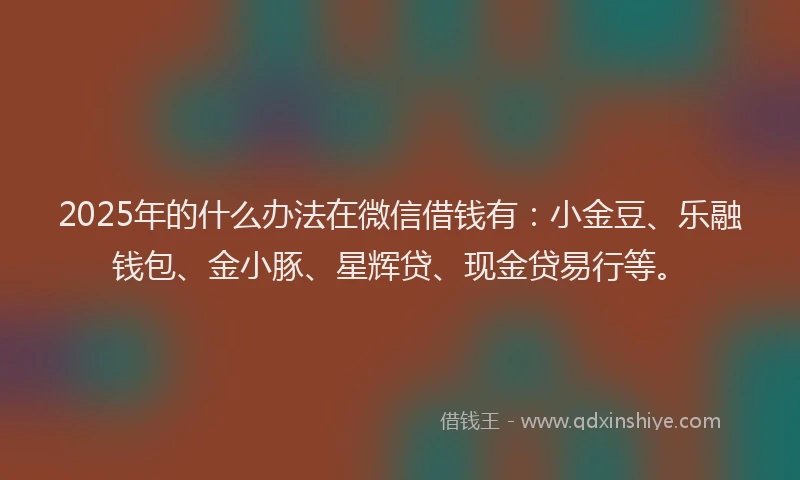 2025年的什么办法在微信借钱有：小金豆、乐融钱包、金小豚、星辉贷、现金贷易行等。