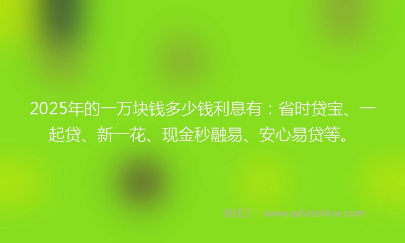 2025年的一万块钱多少钱利息有：省时贷宝、一起贷、新一花、现金秒融易、安心易贷等。
