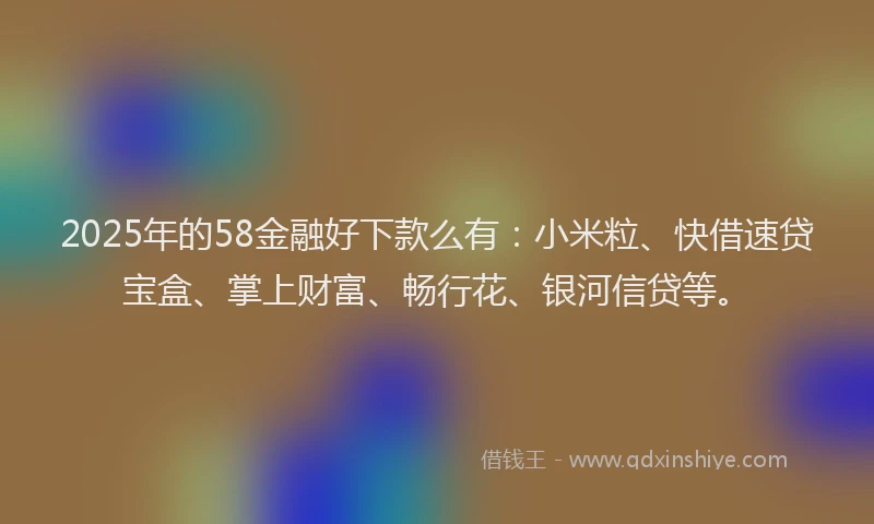 2025年的58金融好下款么有：小米粒、快借速贷宝盒、掌上财富、畅行花、银河信贷等。