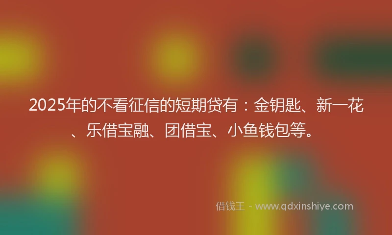 2025年的不看征信的短期贷有：金钥匙、新一花、乐借宝融、团借宝、小鱼钱包等。