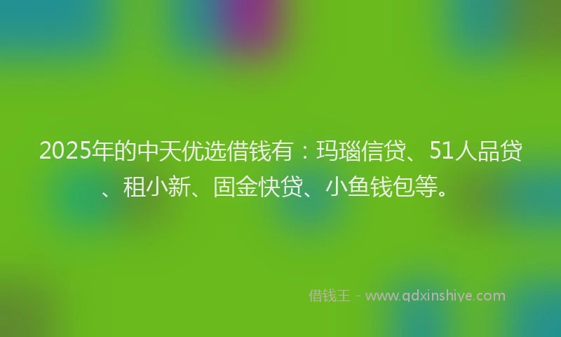 2025年的中天优选借钱有：玛瑙信贷、51人品贷、租小新、固金快贷、小鱼钱包等。