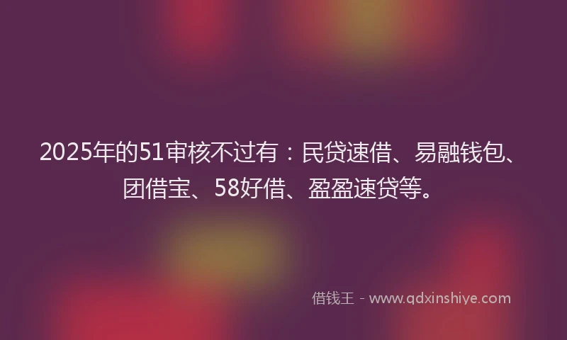 2025年的51审核不过有：民贷速借、易融钱包、团借宝、58好借、盈盈速贷等。