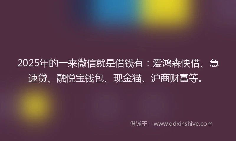 2025年的一来微信就是借钱有:爱鸿森快借、急速贷、融悦宝钱包、现金猫、沪商财富等。