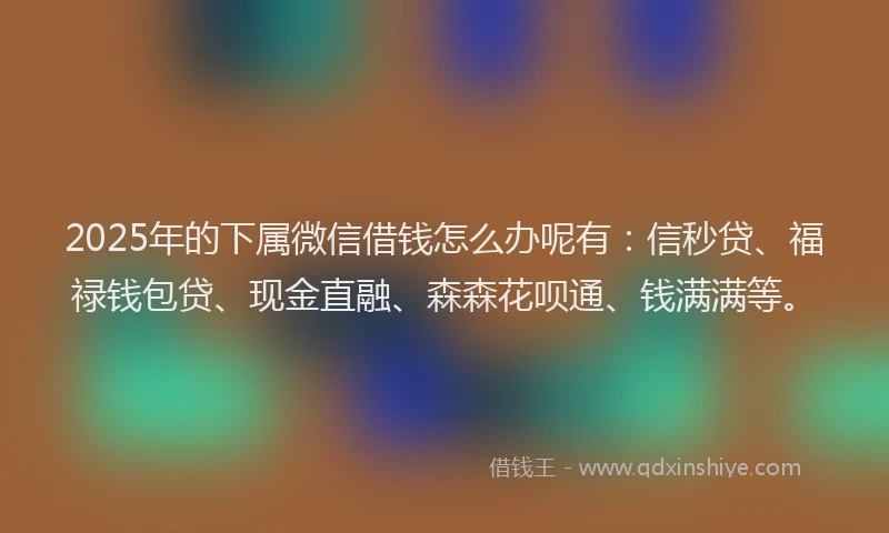 2025年的下属微信借钱怎么办呢有：信秒贷、福禄钱包贷、现金直融、森森花呗通、钱满满等。