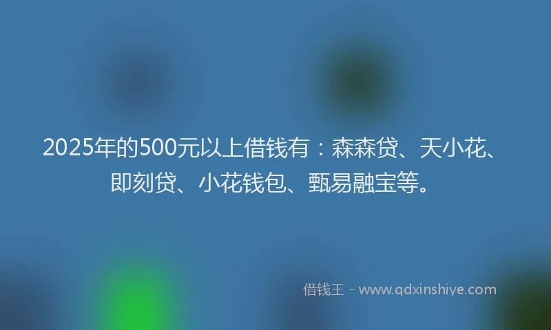 2025年的500元以上借钱有：森森贷、天小花、即刻贷、小花钱包、甄易融宝等。