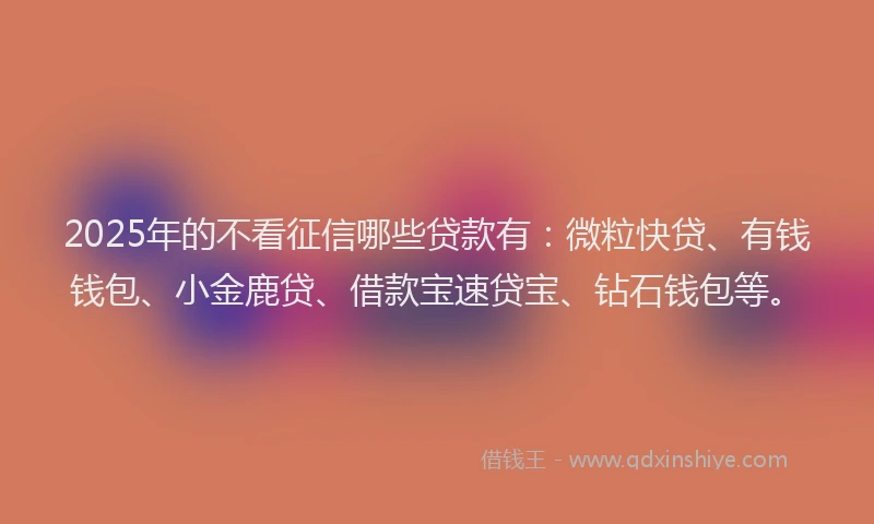 2025年的不看征信哪些贷款有：微粒快贷、有钱钱包、小金鹿贷、借款宝速贷宝、钻石钱包等。