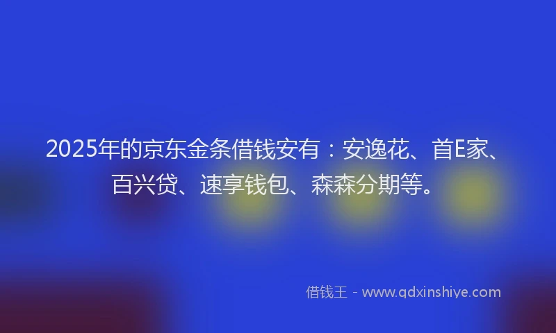 2025年的京东金条借钱安有：安逸花、首E家、百兴贷、速享钱包、森森分期等。