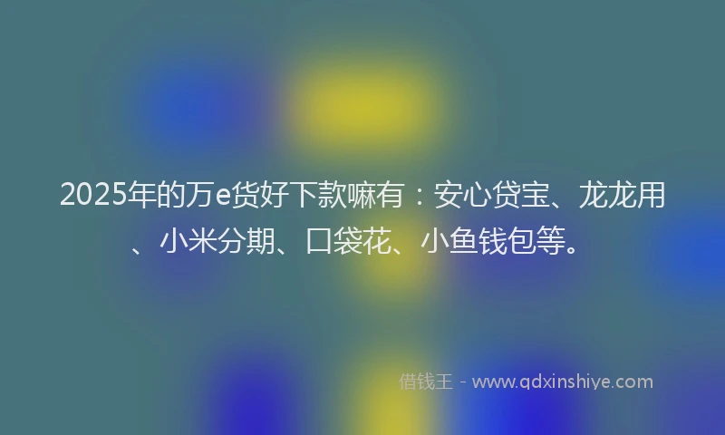 2025年的万e货好下款嘛有：安心贷宝、龙龙用、小米分期、口袋花、小鱼钱包等。