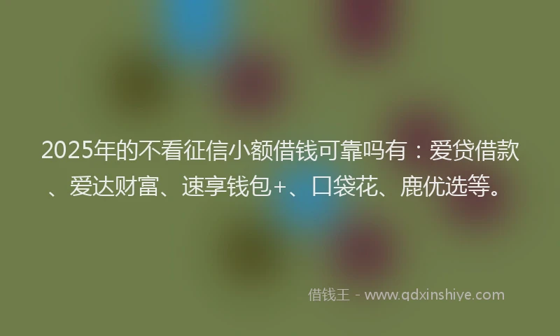 2025年的不看征信小额借钱可靠吗有：爱贷借款、爱达财富、速享钱包+、口袋花、鹿优选等。