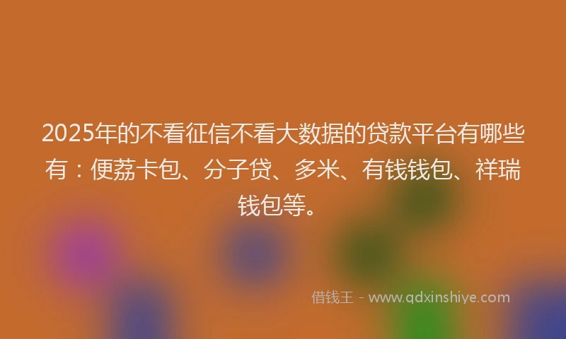 2025年的不看征信不看大数据的贷款平台有哪些有：便荔卡包、分子贷、多米、有钱钱包、祥瑞钱包等。